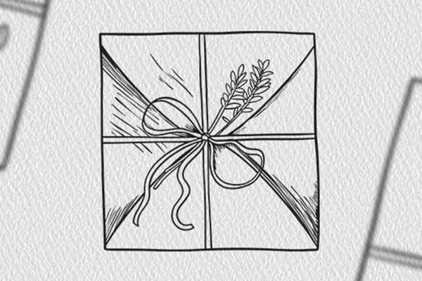 Motivo navideño en blanco y negro: paquete de regalo desde arriba