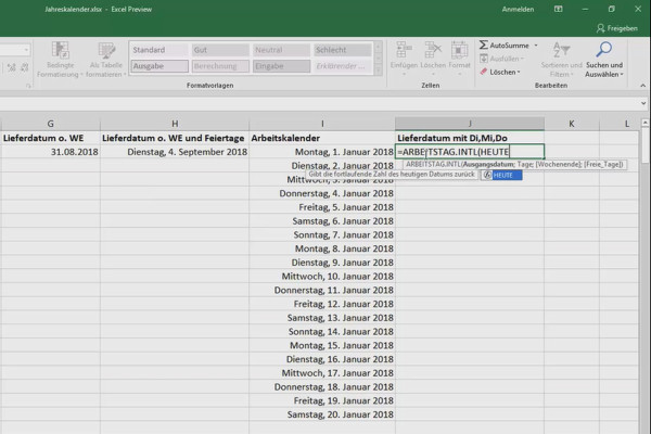 Excel training for more efficiency in the office: Calendar, organization chart & Co - 3.7 Calculating a future date with special times