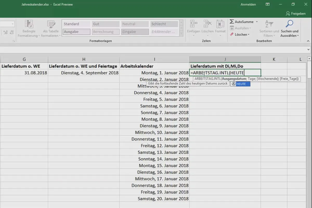 Excel-Training für mehr Effizienz im Büro: Kalender, Organigramm & Co – 3.7 Berechnen eines zukünftigen Datums mit Sonderzeiten