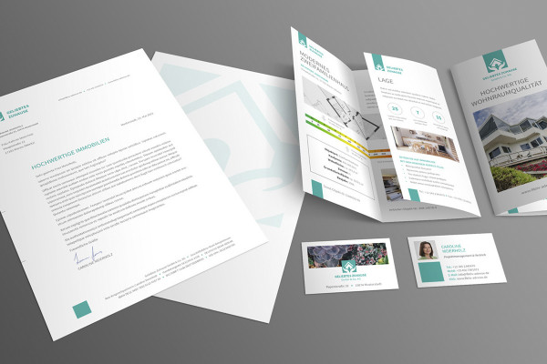 Photoshop mockup plantilla para un membrete, una tarjeta de visita y un folleto plegado - versión 4