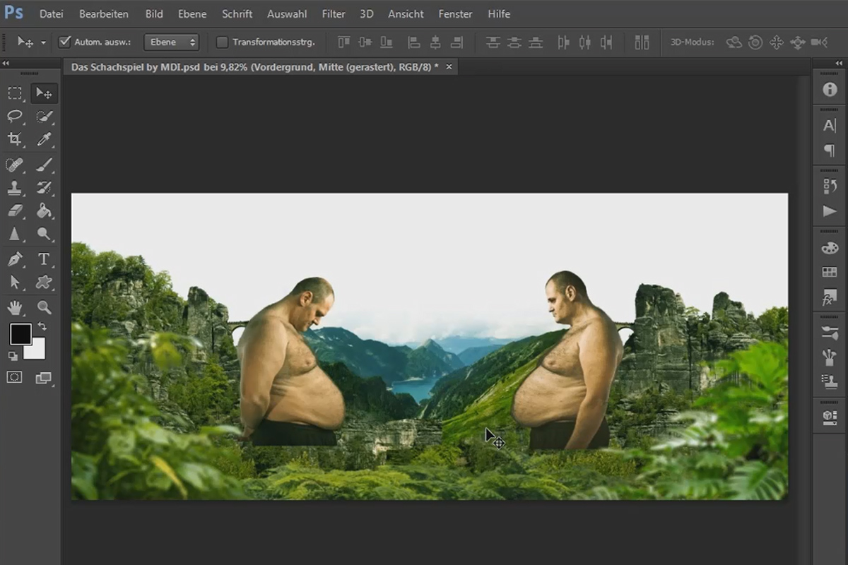 Photoshop-kompositio - Shakkilautapeli - Osa 07: Etualan elementtien sijoittaminen ja objektiivin epätarkkuuden luominen