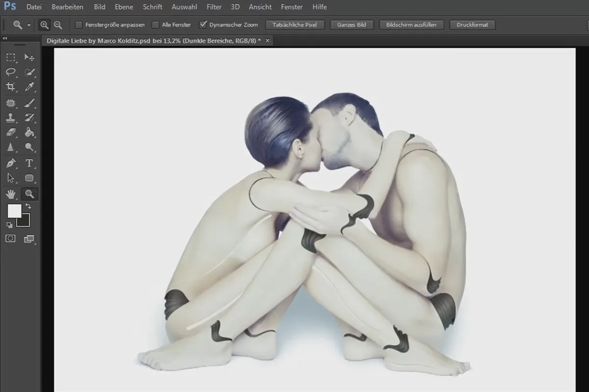 Photoshop-Композіція - Цифрове кохання: 04 - Підготувати світлові лінії робота-жінки та оптимізувати решту суглобів
