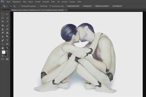 Photoshop-Композіція - Цифрове кохання: 04 - Підготувати світлові лінії робота-жінки та оптимізувати решту суглобів