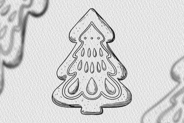 Motivo navideño en blanco y negro: pan de especias en forma de árbol de Navidad