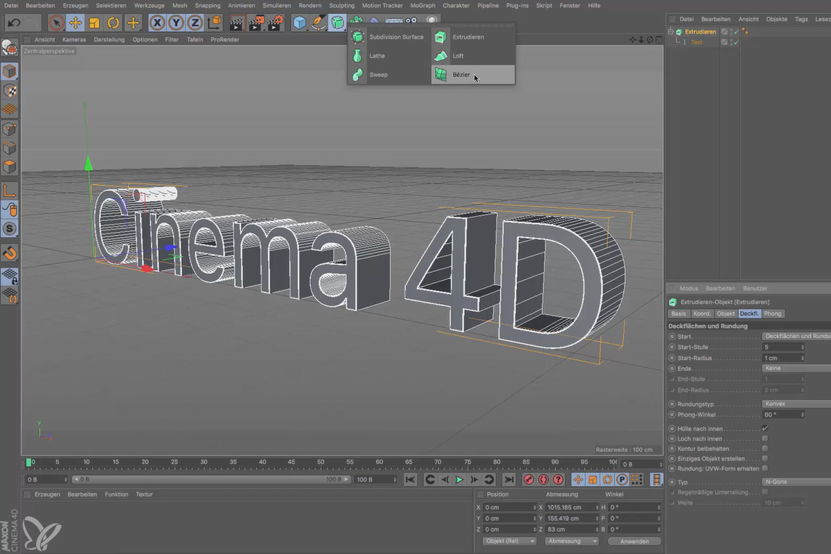 Cinema 4D för nybörjare - 3D-praxis: 3.3 Extrudera text-spline