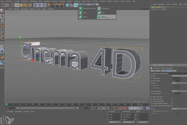 Cinema 4D for beginners - 3D practice: 3.3 Extrude text spline
