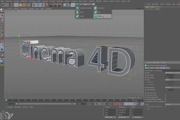 Cinema 4D 초급자를 위한 - 3D 실제작업: 3.3 텍스트 스플라인 extrudieren