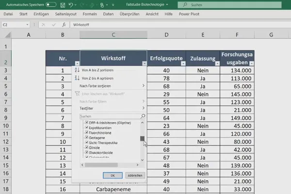 Statistik mit Excel: 4.1 Einführung in die Fallstudie Biotechnologie