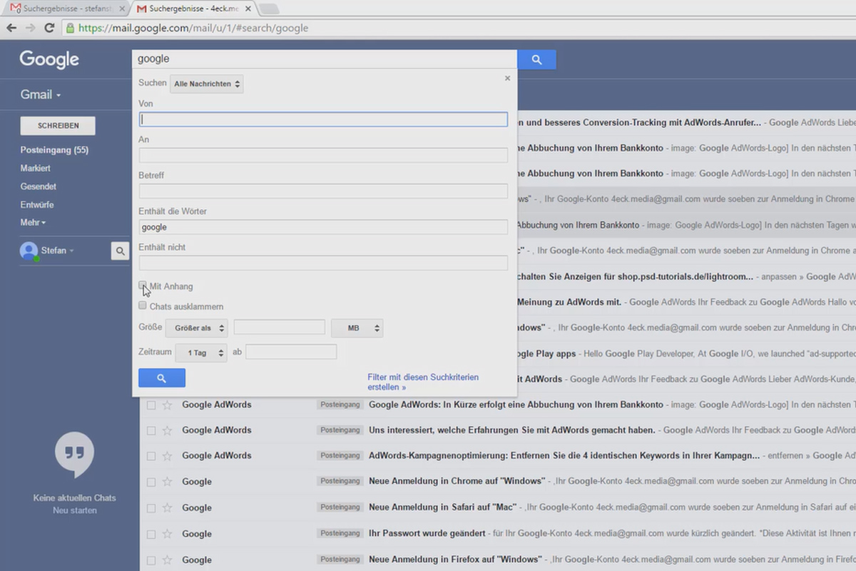 More productive in Google Mail - The best tricks - 02 Only show emails with attachments