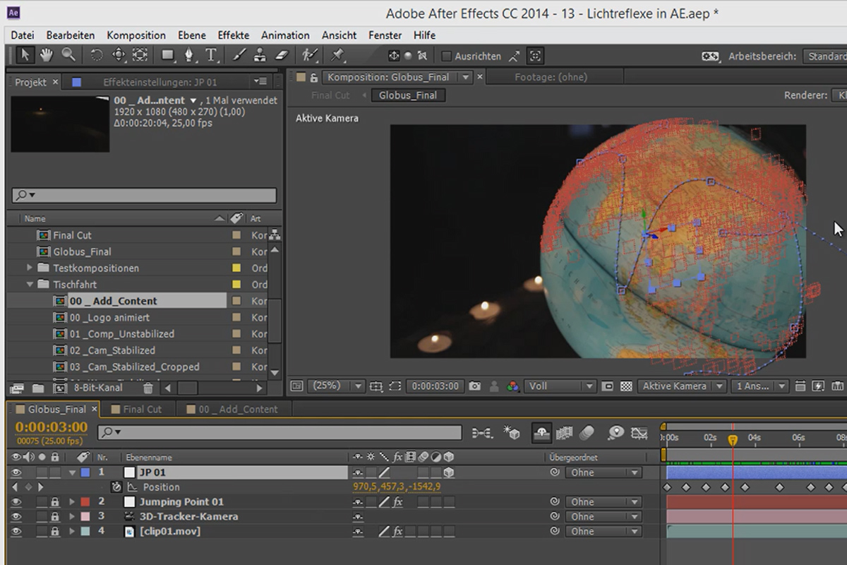 3D-projekt i After Effects: Förberedelse för globpunkten.