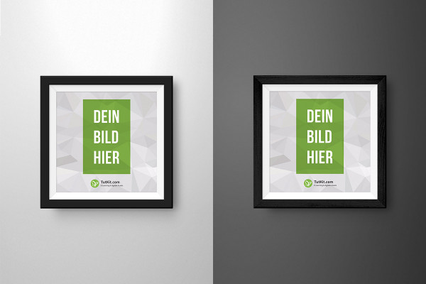 Mockup for a black picture frame in square format with narrow passe-partout