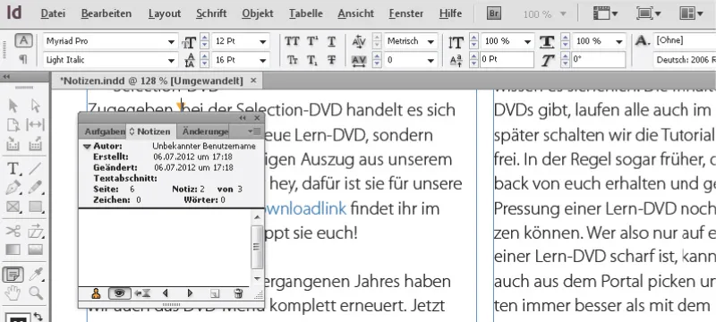 "InDesign" pastabų įrankis