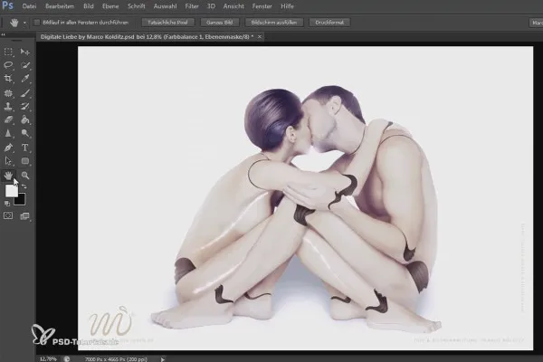 Photoshop-композиція - Цифрове кохання: 05 - Фінальні кроки через світлові лінії, світлові шви та коригування кольору.