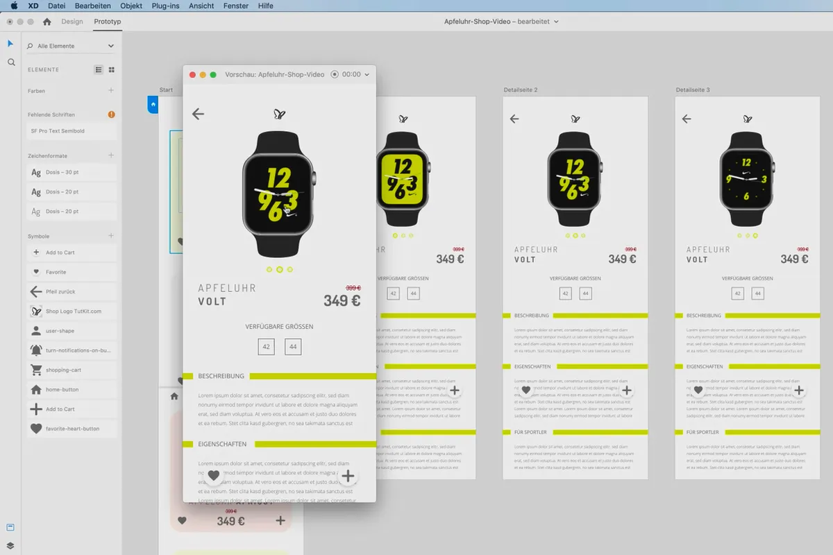 Adobe XD-Tutorial: 20 | High-Fidelity-Prototyp kreieren, Teil 2 – Produktdetails