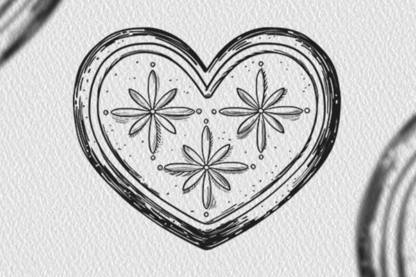 Motivo navideño en blanco y negro: corazón de pan de jengibre