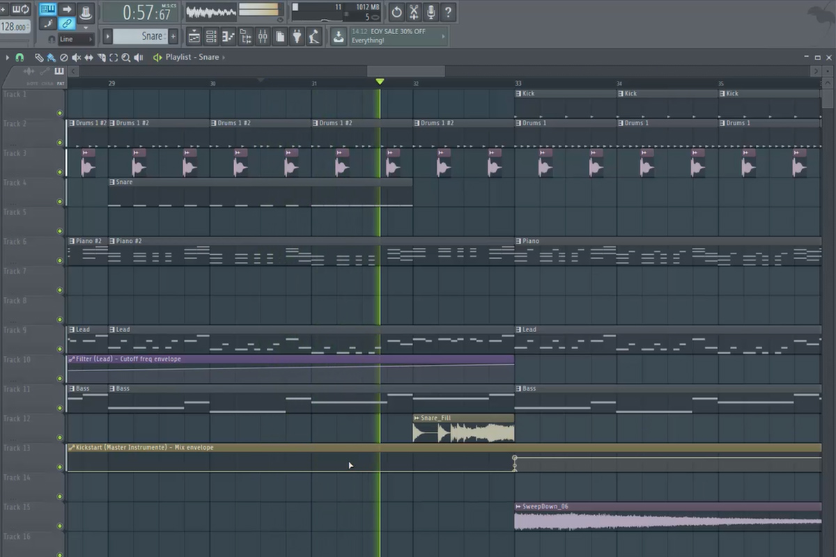 FL Studio ile dijital müzik prodüksiyonu - 5.7 Örnek prodüksiyon: Otomasyon Klipleri Bölüm 2, Etki örneklerinin kullanımı