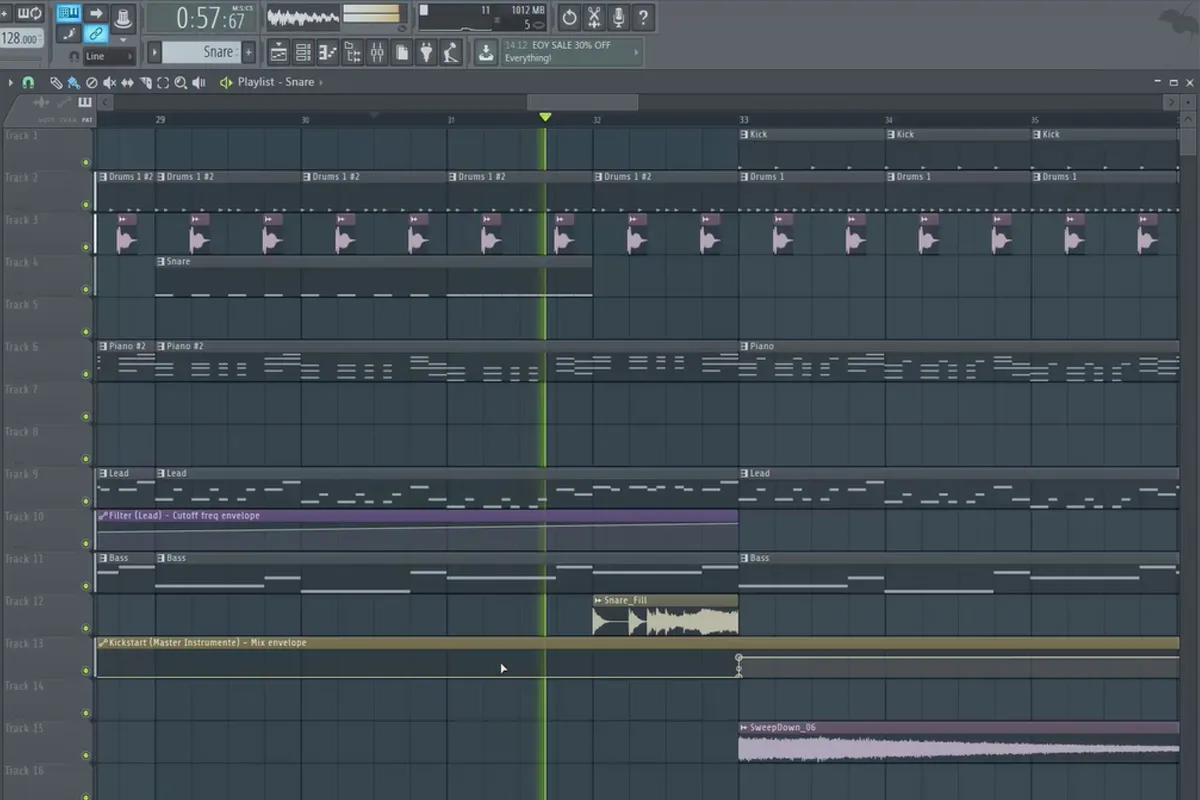 Produzione musicale digitale con FL Studio - 5.7 Esempio di produzione: Clip di automazione Parte 2, Utilizzo di campioni di effetti