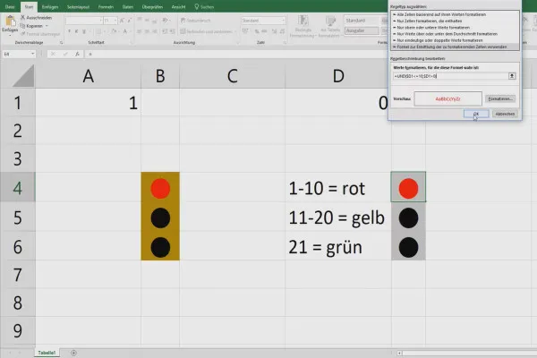 Excel-Tutorial: Pivot, Diagramme und Tabellen-Design zur anschaulichen Daten-Präsentation – 3.6 Ampelfunktion erstellen