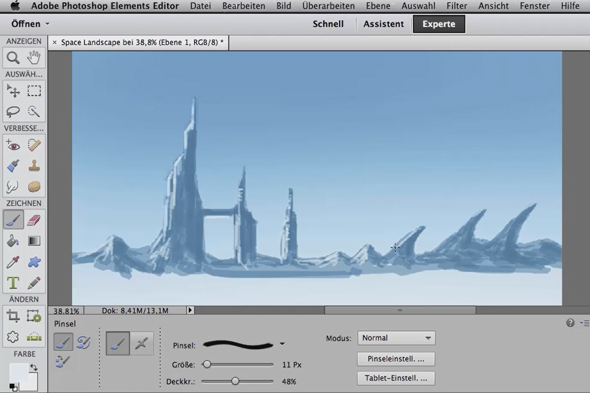 Digitaalinen kuvankäsittely ilmakynätaiteilijoille: Digitaalinen maalaaminen Space Landscape - Silhouette -projektin pohjalta: Pohjapiirustuksen luominen