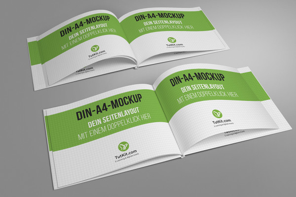 A4 yatay formatında sert kapaklı kitap mockup'ı - Versiyon 9