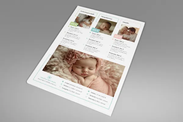 Lista de preços – Modelo para fotógrafos: Fotografia de bebês e recém-nascidos (Versão 2)