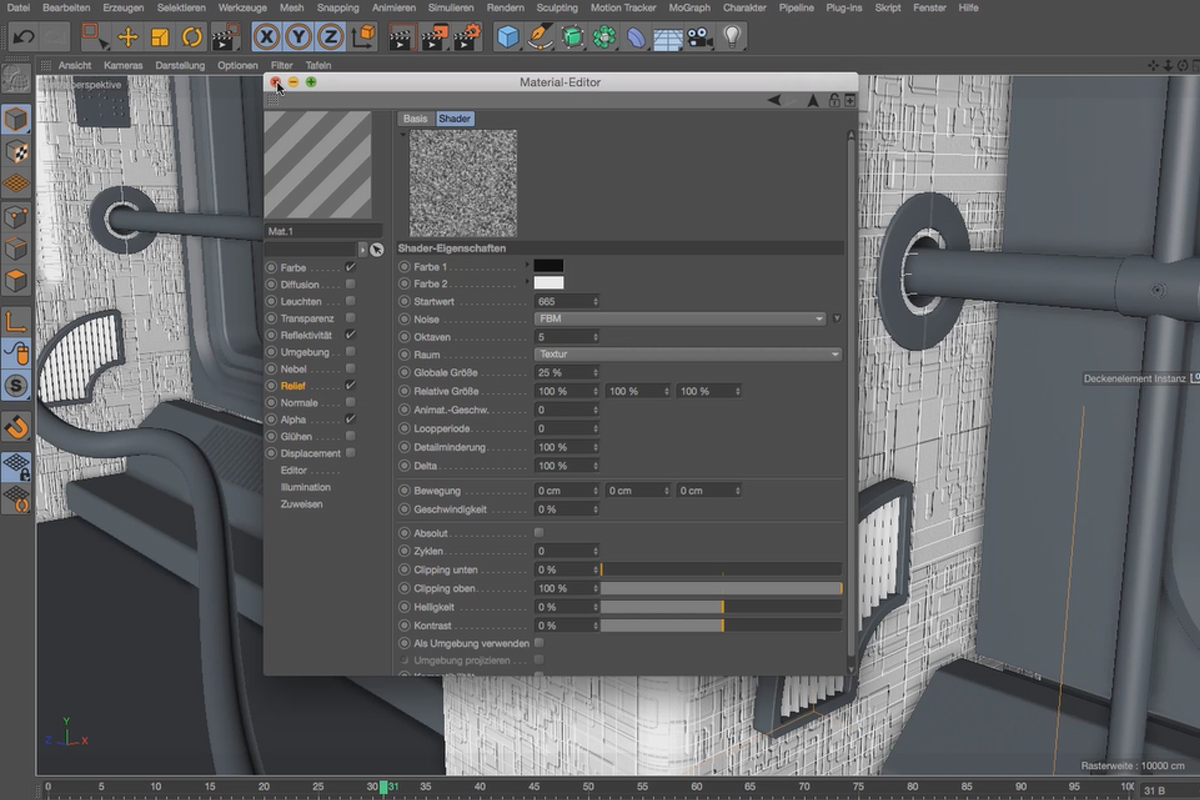 Övning i Cinema 4D - Modellera och ljussätta en rymdstation: 21 Alfa-karta