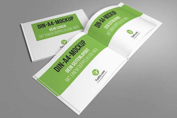 A4 yatay formatında sert kapaklı kitap için mockup - Sürüm 10