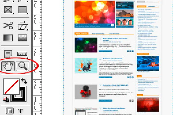 "InDesign" rankų ir priartinimo įrankiai
