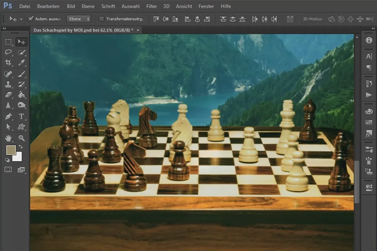 Photoshop-Composing - 체스 게임 - 10부: 말 조각 선택 및 체스 판에 추가적인 색상 보정