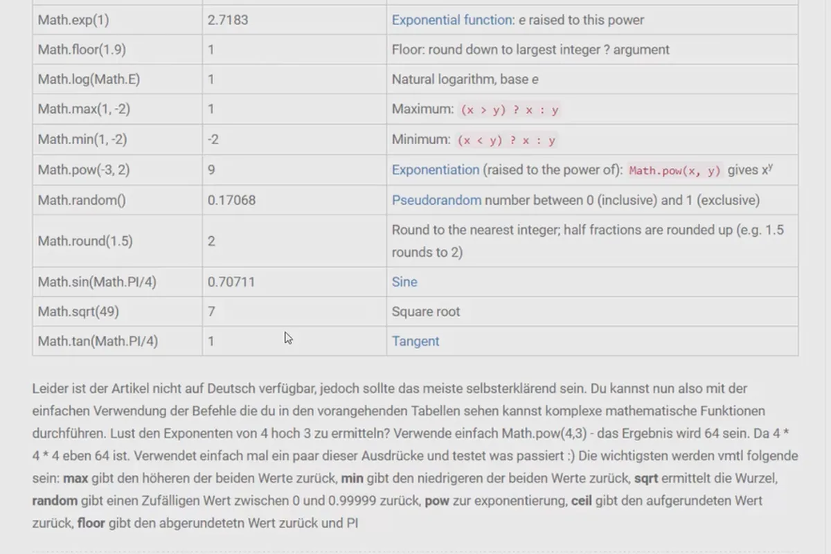 Das ultimative Training für JavaScript und jQuery – 3.4 Math-Objekt