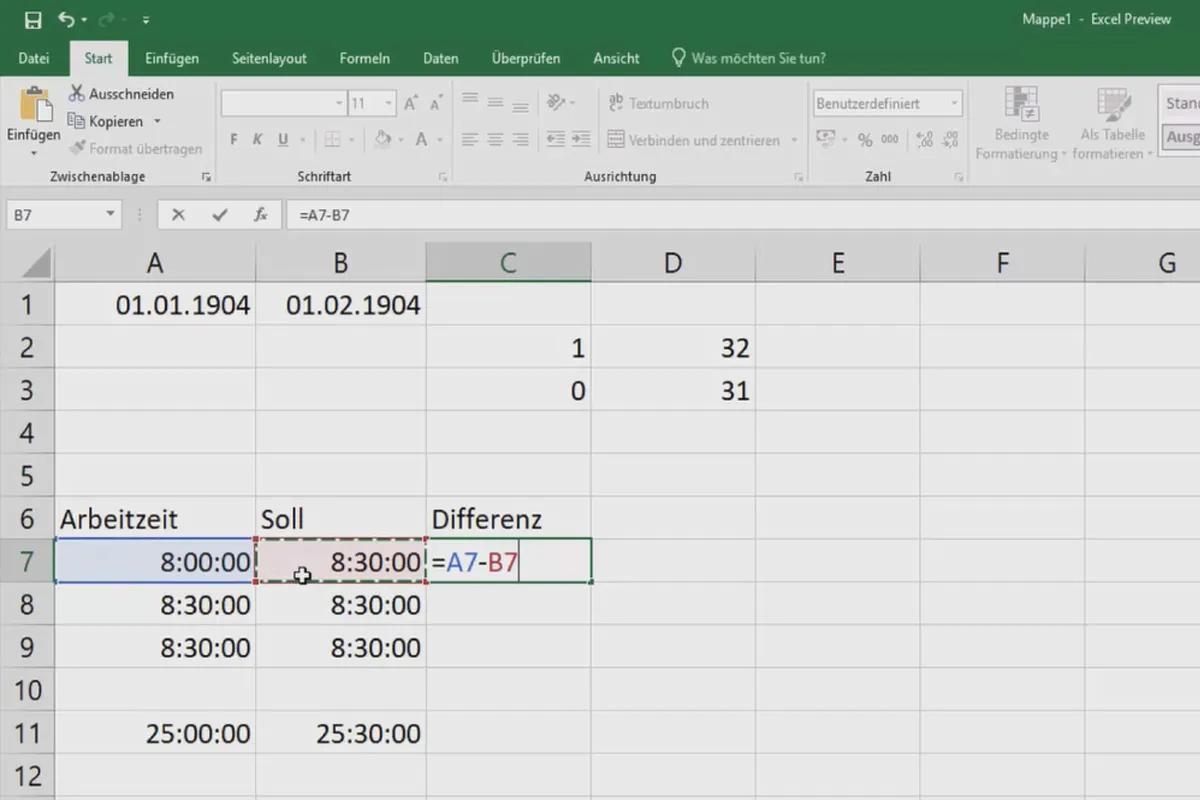Excel-Training für mehr Effizienz im Büro: Kalender, Organigramm & Co – 3.11 Negative Stunden und Minuten richtig berechnen