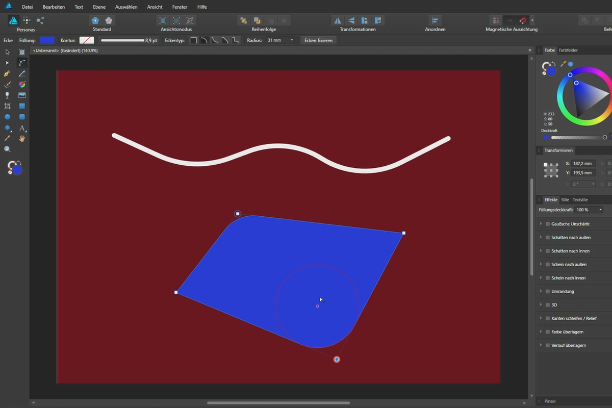 Affinity Designer Tutorial - Grunnleggende: 4.4 | Hjørneverktøy