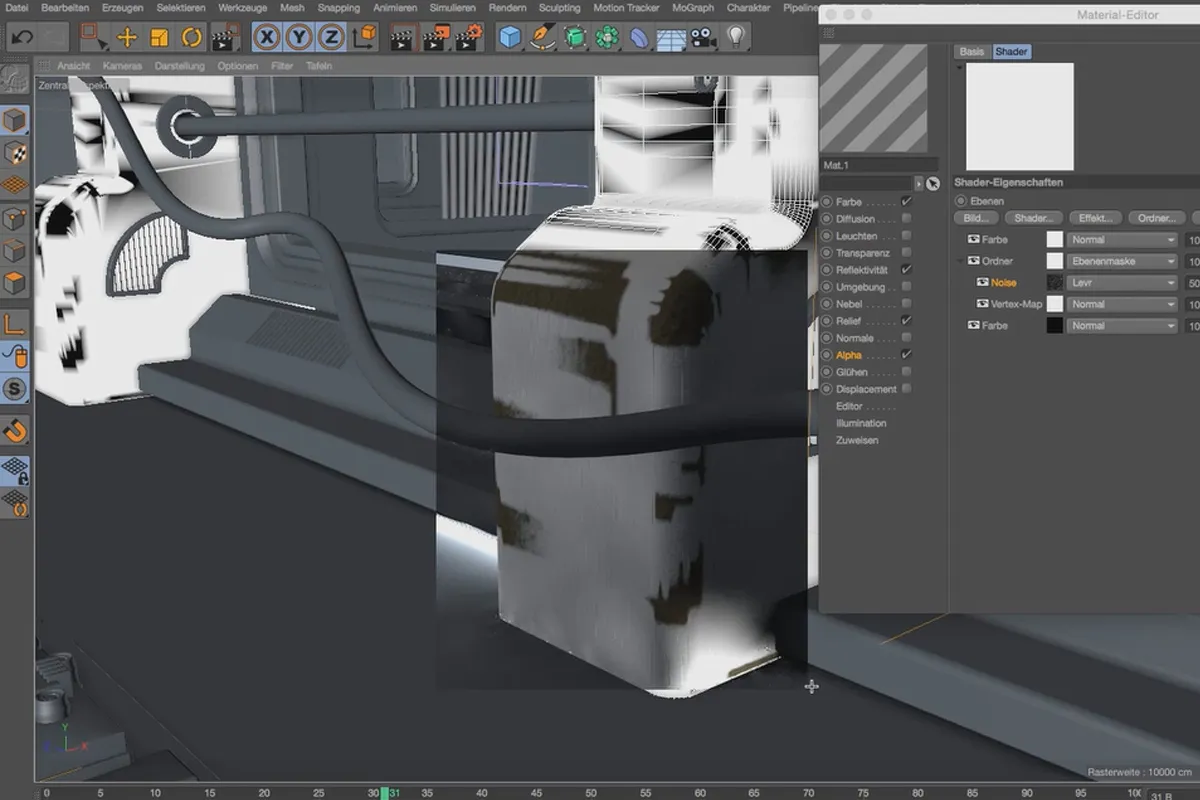 Cinema 4D 연습 - 우주 정거장 모델링 및 조명: 22 레벨 모드