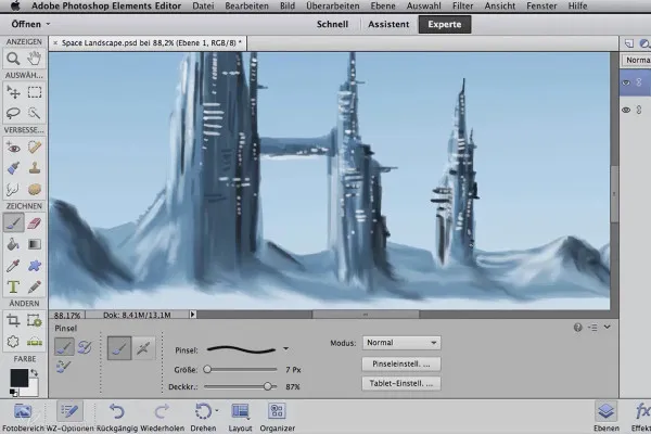 Digital bildebehandling for airbrush-kunstnere: Digital maling basert på prosjektet Space Landscape – Silhouette: Bearbeide detaljer og formgivning