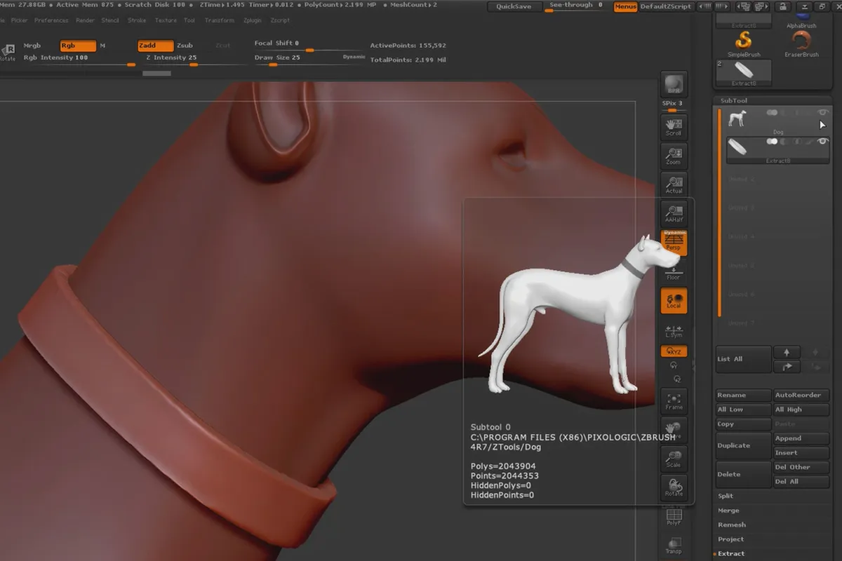 ZBrush 입문자를 위한: 5.10 추출