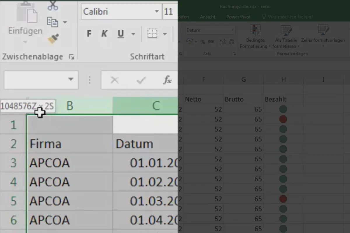 Excel-Grundlagen – Einführung für Anfänger: 23 Ein- und Ausblenden von Zeilen und Spalten