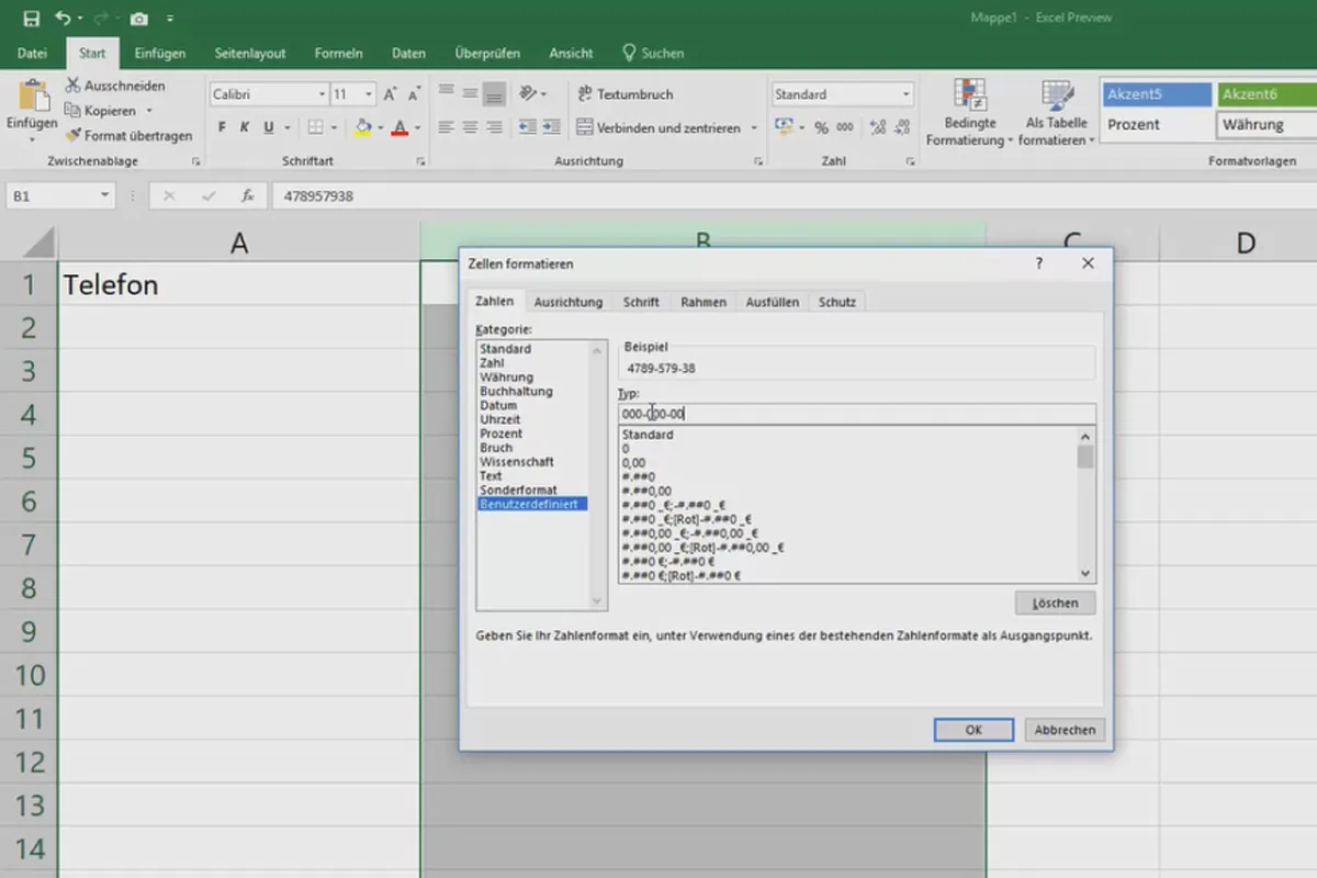 Excel-Kurs für Controlling und Vertrieb: Sortimentsliste, Einheiten, Währung & Co – 4.2 Zahlen mit führenden Nullen anzeigen