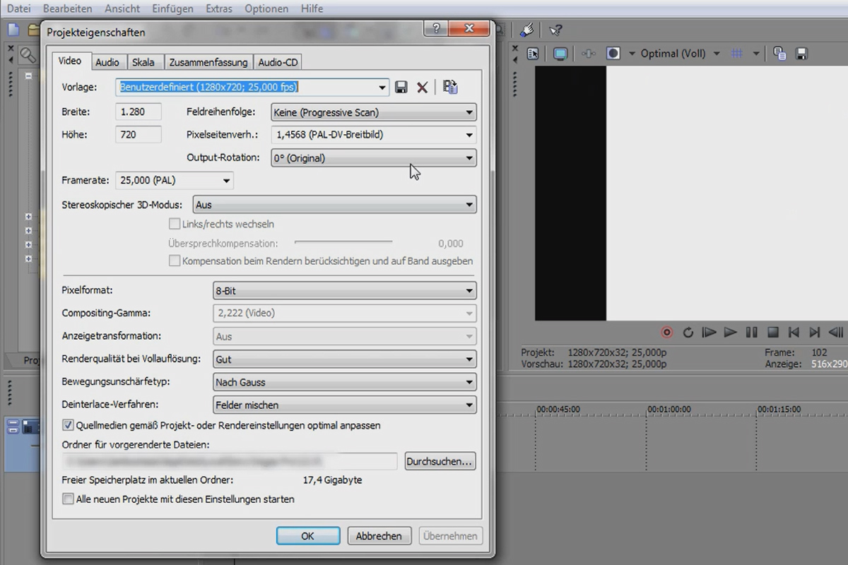 VEGAS Pro: Projekt egenskaper