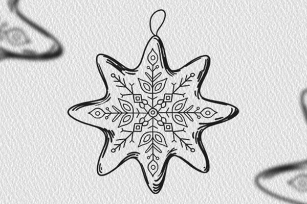 Motivo navideño en blanco y negro: Estrella decorativa del árbol de Navidad