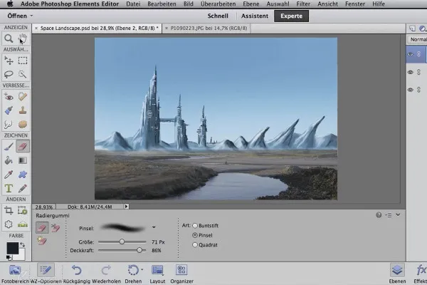 Digital bildebehandling for airbrush-kunstnere: digital maling basert på prosjektet Space Landscape - integrere forgrunnen: skape landskap