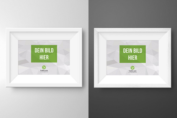 Mockup for a white picture frame in landscape format with passe-partout