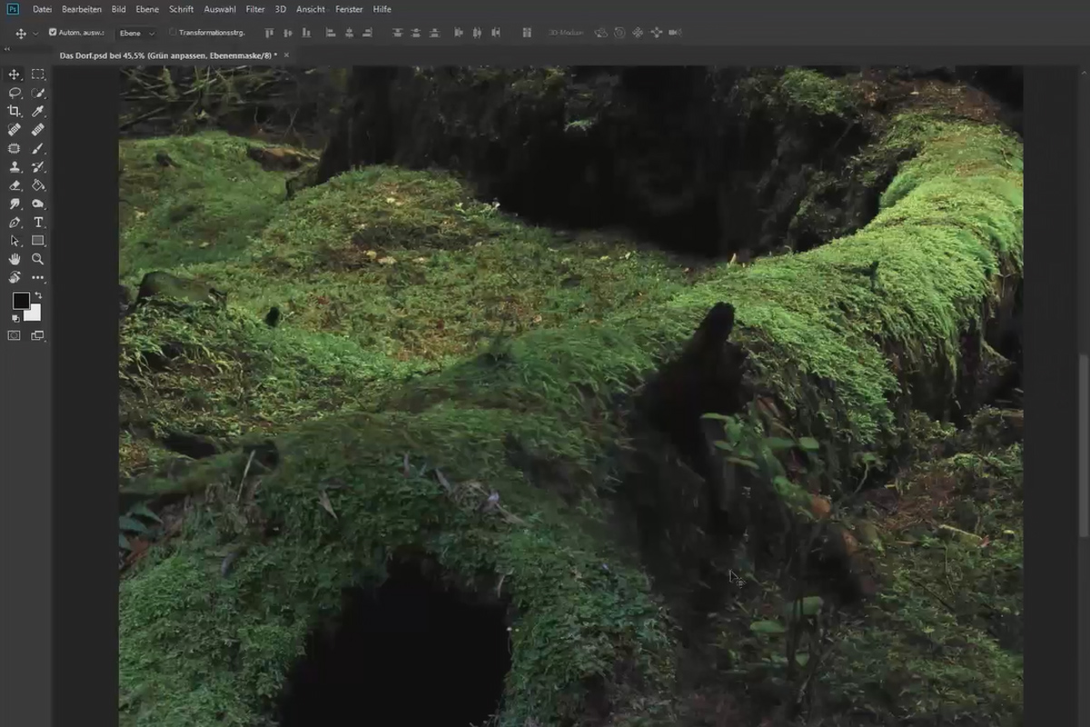 Composición en Photoshop: el pueblo: combinar 2 colores de fondo