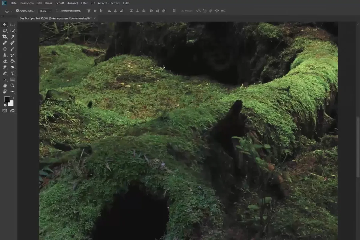 Compositing in Photoshop: das Dorf – 2 Hintergrundfarben angleichen