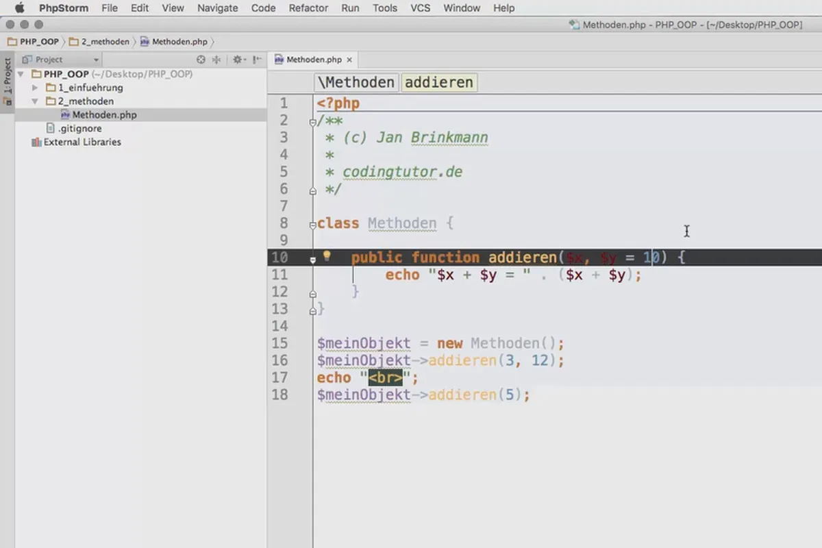 Objektorientert webprogrammering med PHP – 4.02 Sette parametre for metoder