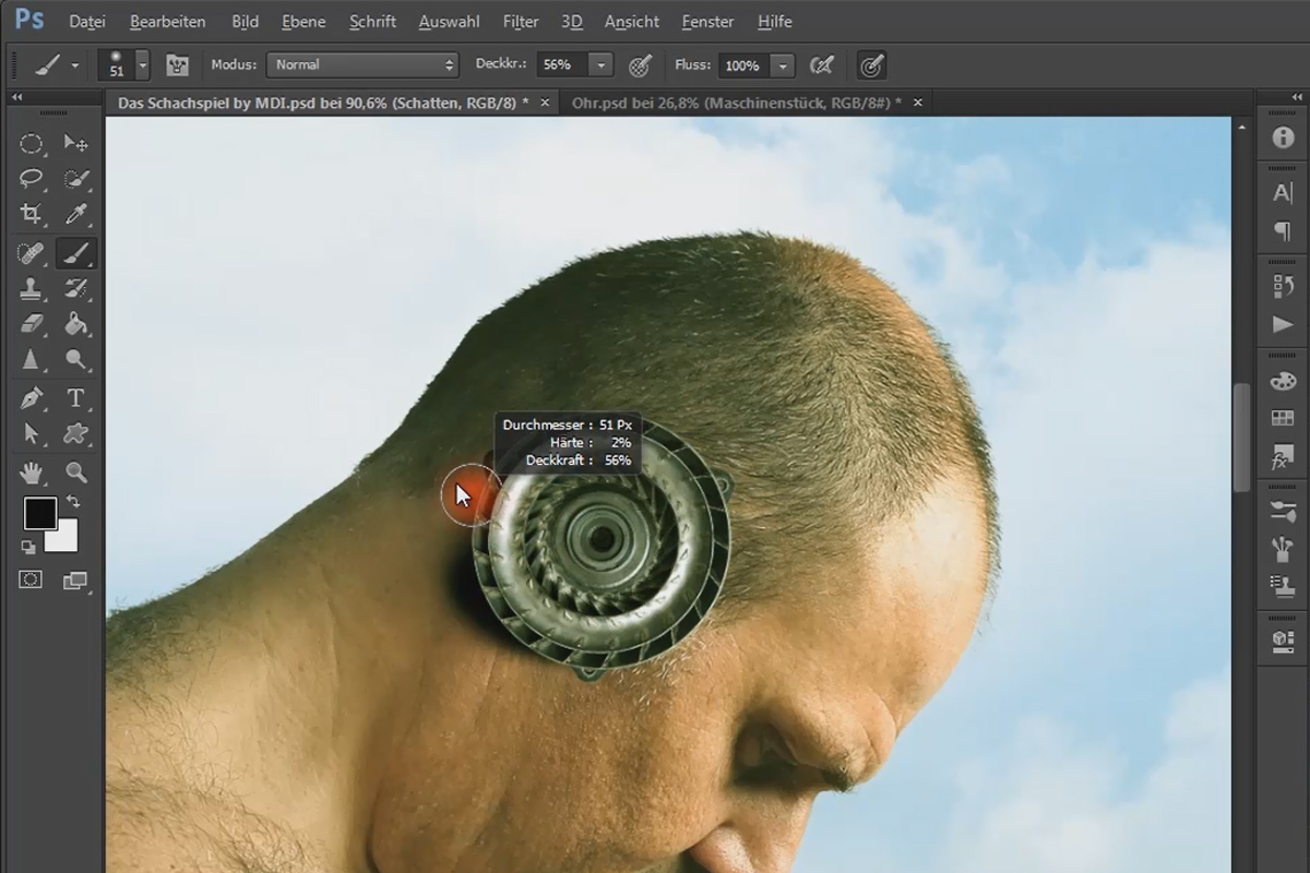Photoshop-muokkaus - Shakkilauta - Osa 12: Valmistele ja aseta mekaaninen korva