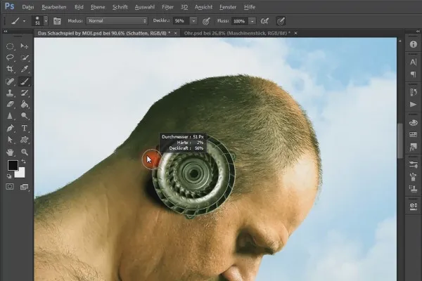 Photoshop-Composing - 체스게임 - 파트 12: 기계 귀 준비 및 배치