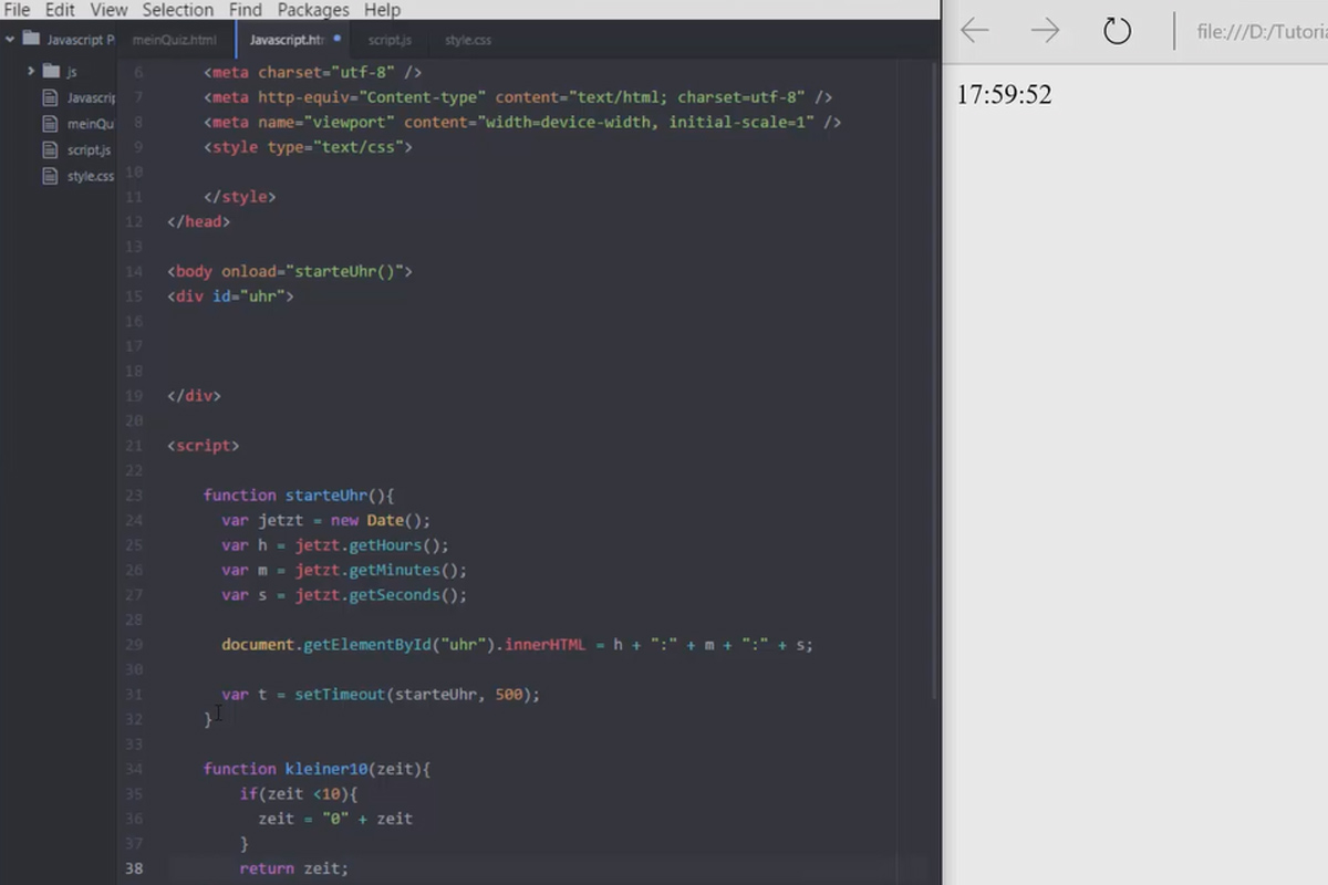 Den ultimata träningen för JavaScript och jQuery - 3.6 Interaktiv klocka