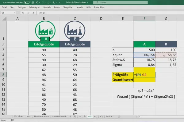 Statistik mit Excel: 4.6 Zweistichproben-t-Test in Excel