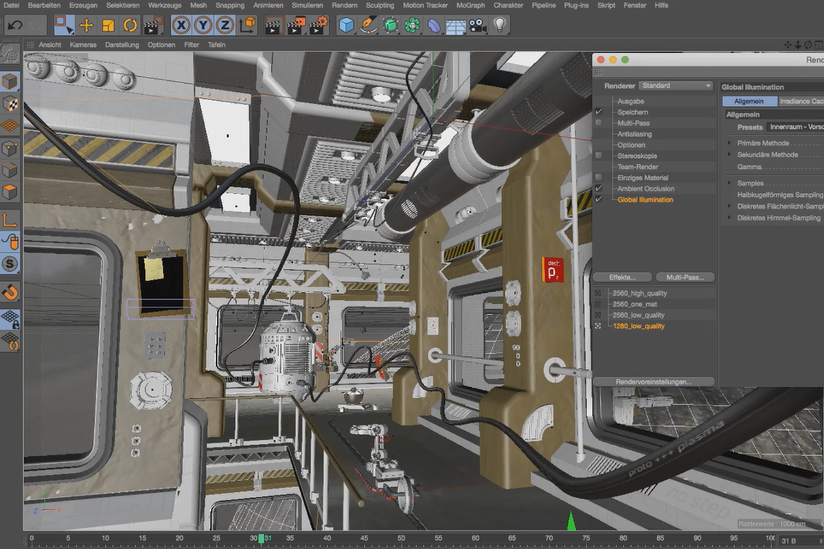 Praktik i Cinema 4D - Modellering och belysning av en rymdstation: 24 renderingsinställningar