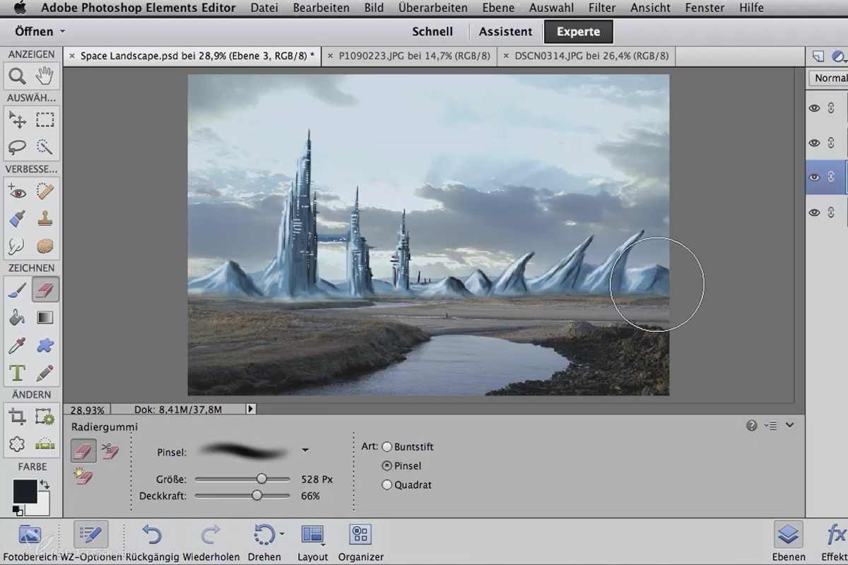 Digitaalinen kuvankäsittely airbrush-taiteilijoille: Digitaalinen maalaaminen Space Landscape -projektin mukaan – Taustalla luoda pilviä.